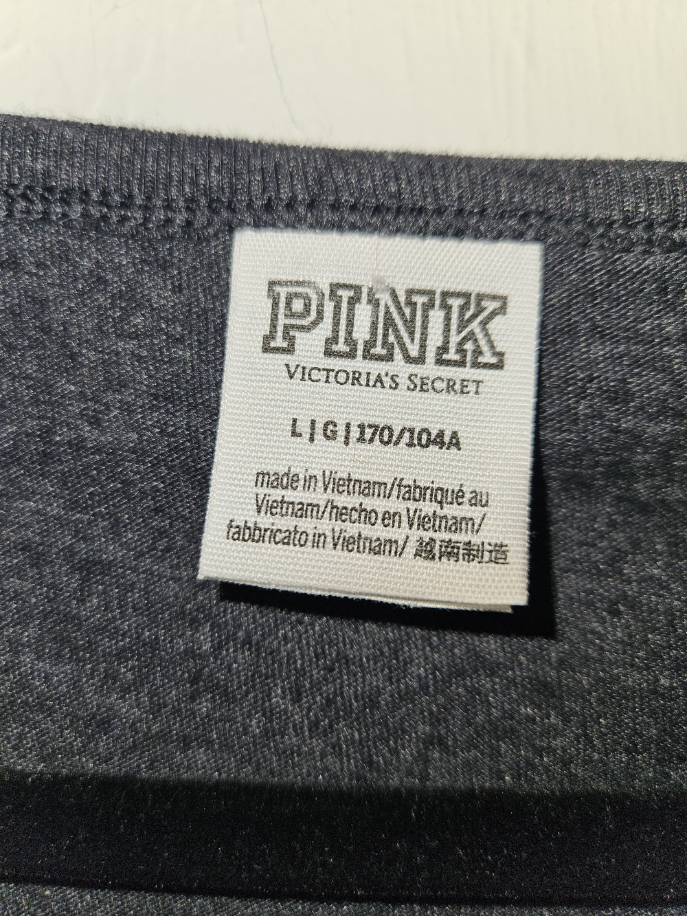 PINK Sequin Logo Colorblock Tee Pink Charcoal T-Shirt Short Sleeve Womens Large - Picture 5 of 9